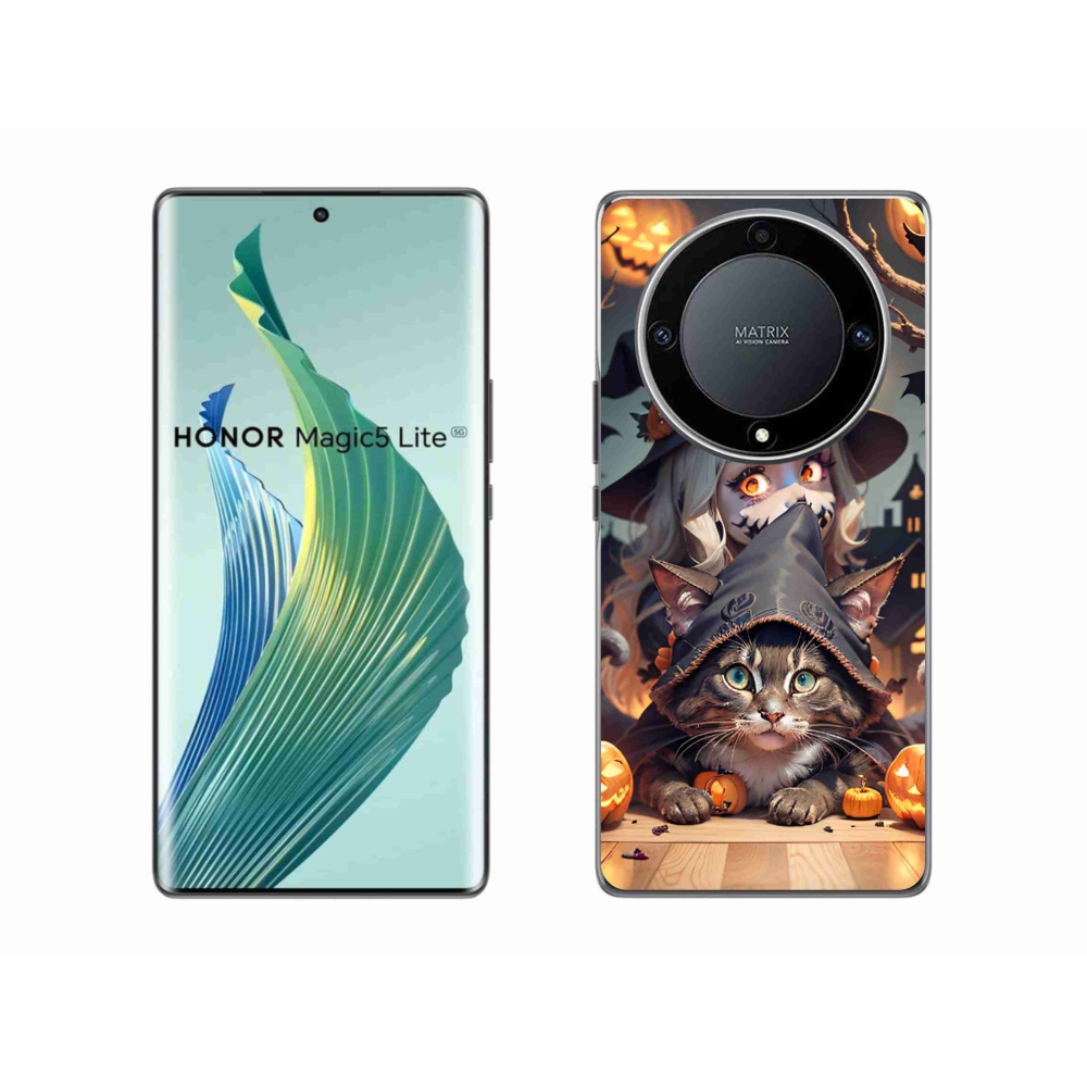 Gél borítás mmCase a Honor Magic 5 Lite 5G számára - boszorkány macskával