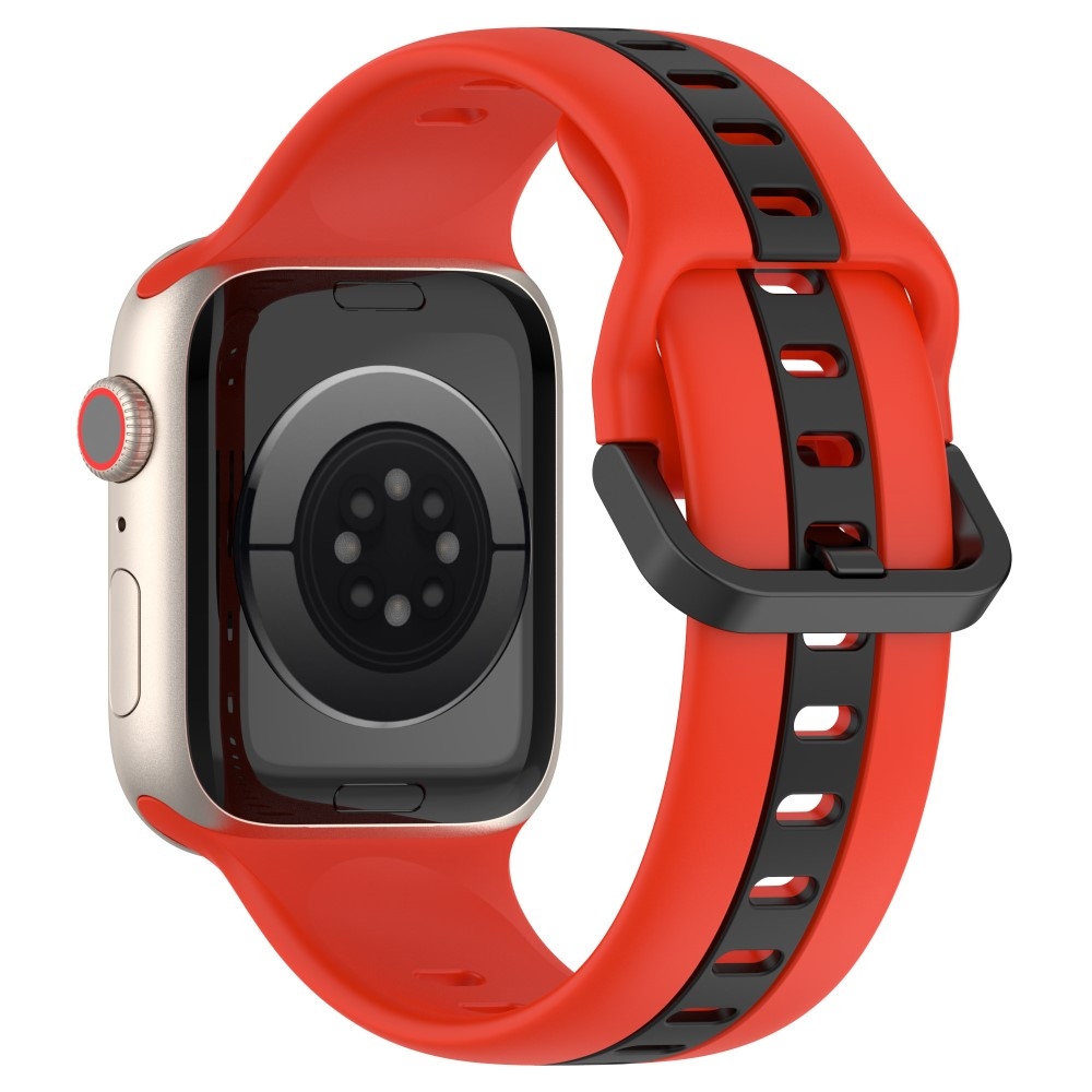 Szíj szilikon szíj Apple Watch Ultra/Ultra 2 49mm/SE/SE 2022/2023 44mm/9/8/7 45mm/6/5/4 44mm/3/2/1 42 mm-es órához - piros/fekete színben