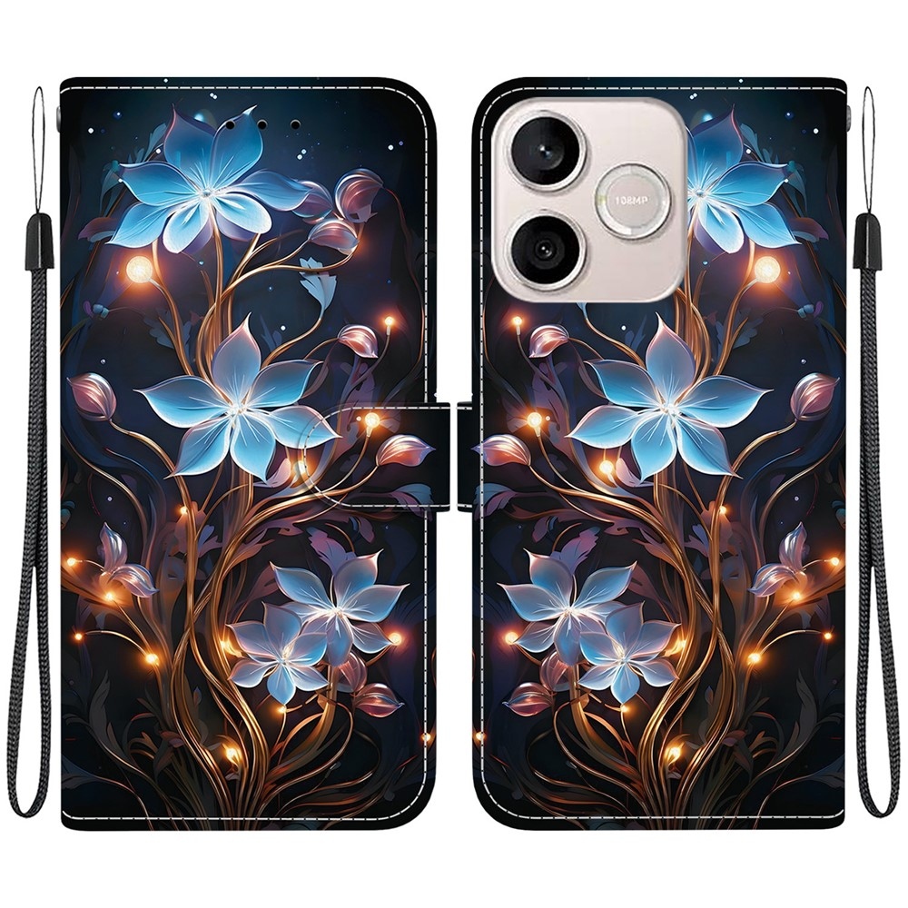 Sokoldalú könyvtáska a Honor 600 Lite 5G számára - kék virágok