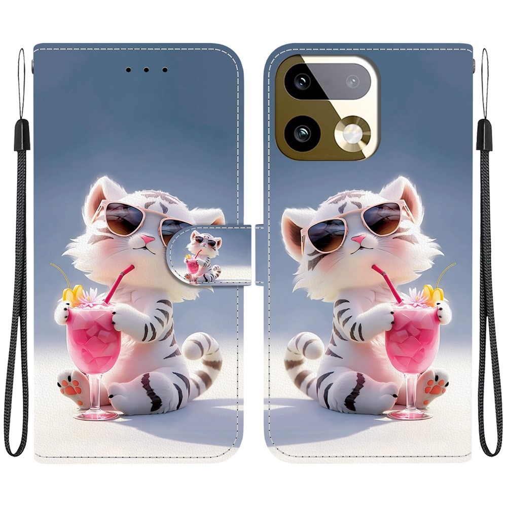 Sokoldalú könyvtáska a Realme 16 Pro+ 5G számára - fehér tigris