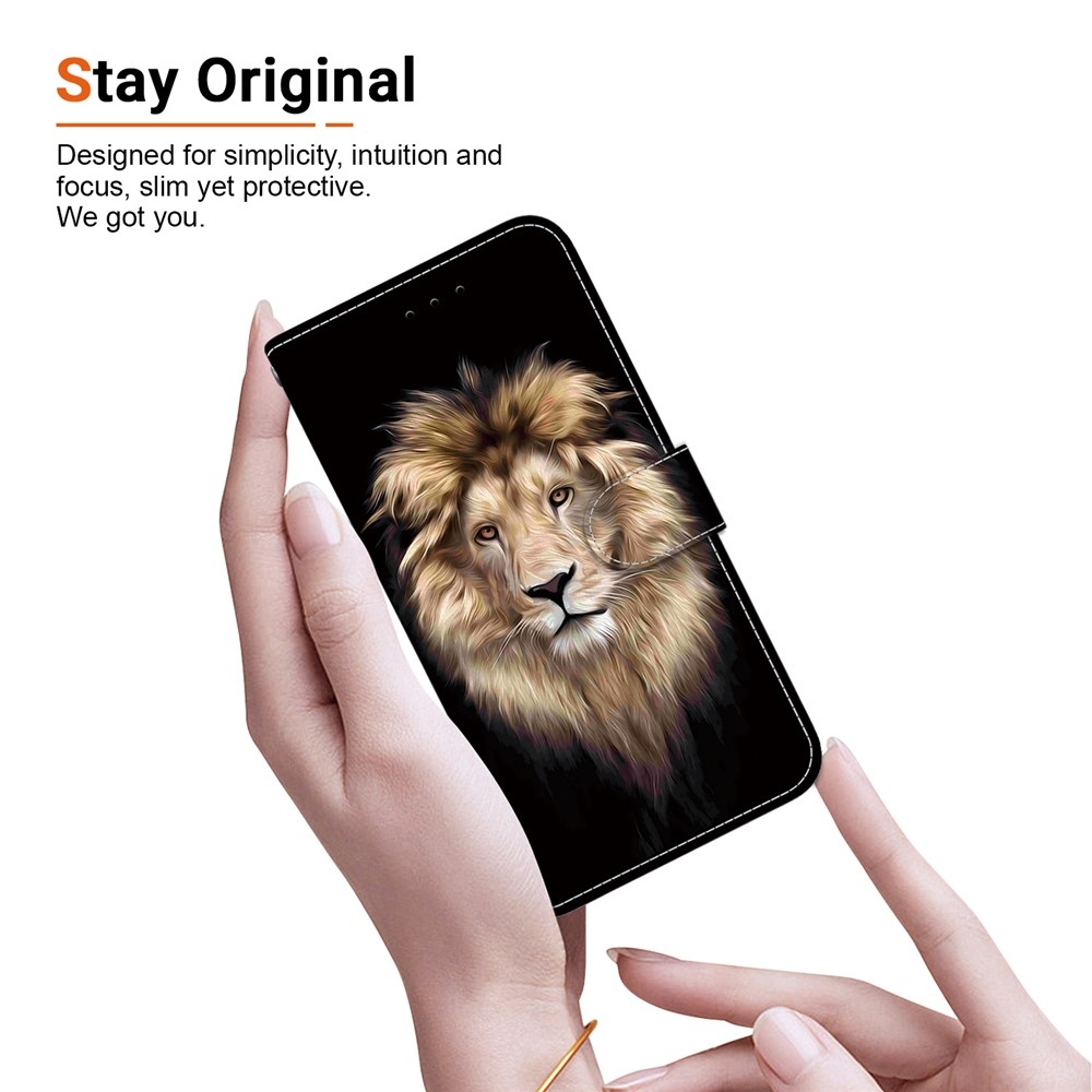 Sokoldalú könyvtáska a Realme 16 Pro+ 5G számára - oroszlán