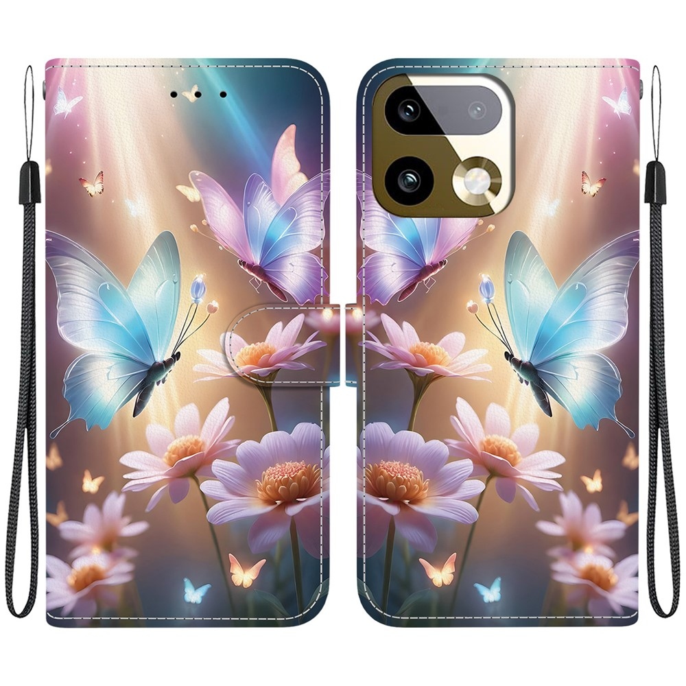 Sokoldalú könyvtáska a Realme 16 Pro+ 5G készülékhez - pillangók és százszorszépek