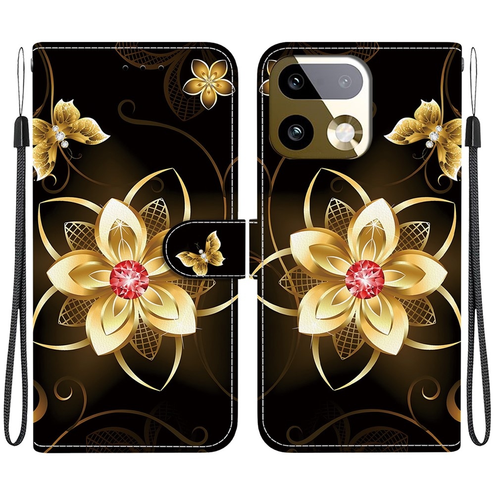 Sokoldalú könyvtáska a Realme 16 Pro+ 5G számára - aranyszínű virág