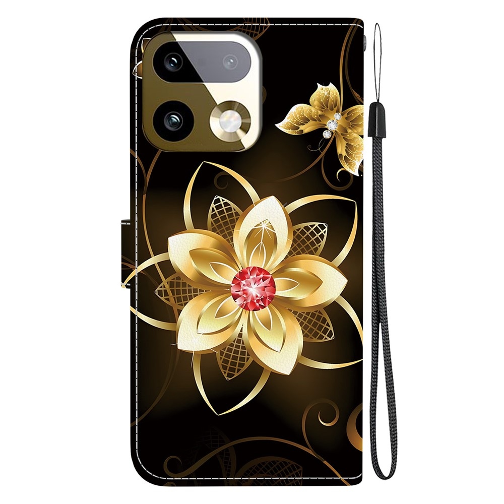 Sokoldalú könyvtáska a Realme 16 Pro+ 5G számára - aranyszínű virág