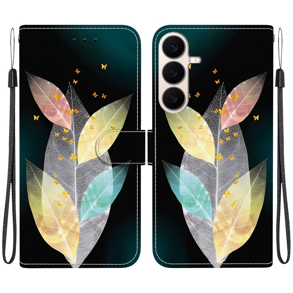 Sokoldalú könyvformájú tok a Samsung Galaxy S26 FE-hez – színes levelek