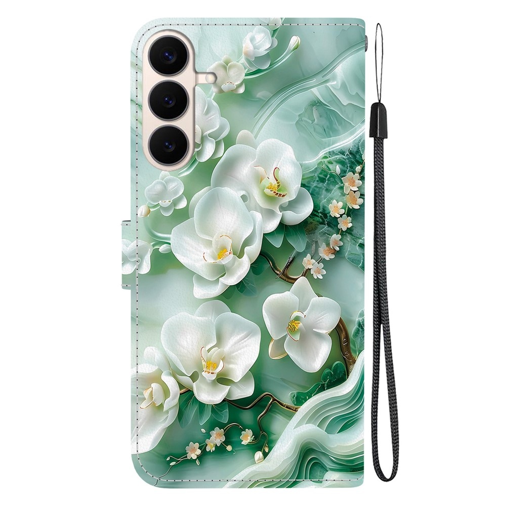 Sokoldalú könyvformájú tok a Samsung Galaxy S26 FE-hez – fehér virágok