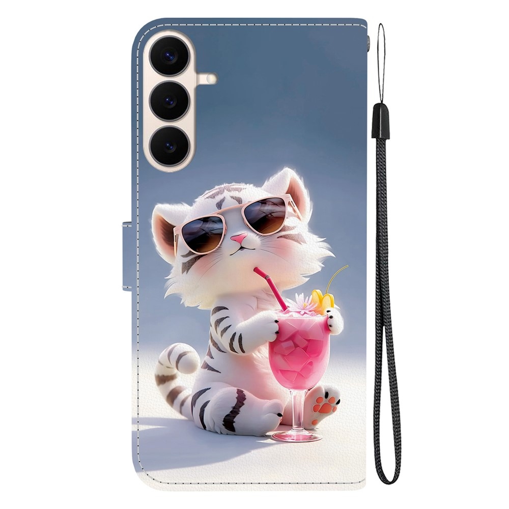 Sokoldalú könyvformájú tok a Samsung Galaxy S26 FE-hez – fehér tigris