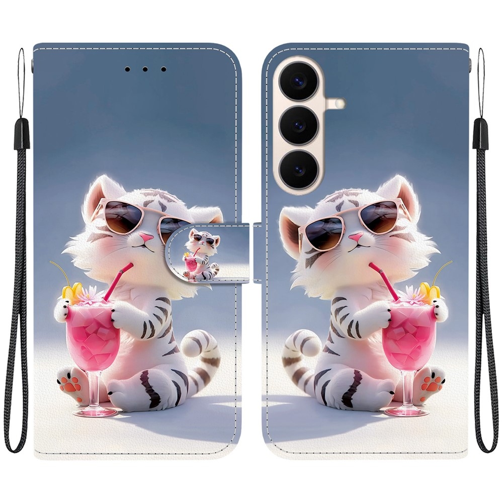 Sokoldalú könyvformájú tok a Samsung Galaxy S26 FE-hez – fehér tigris