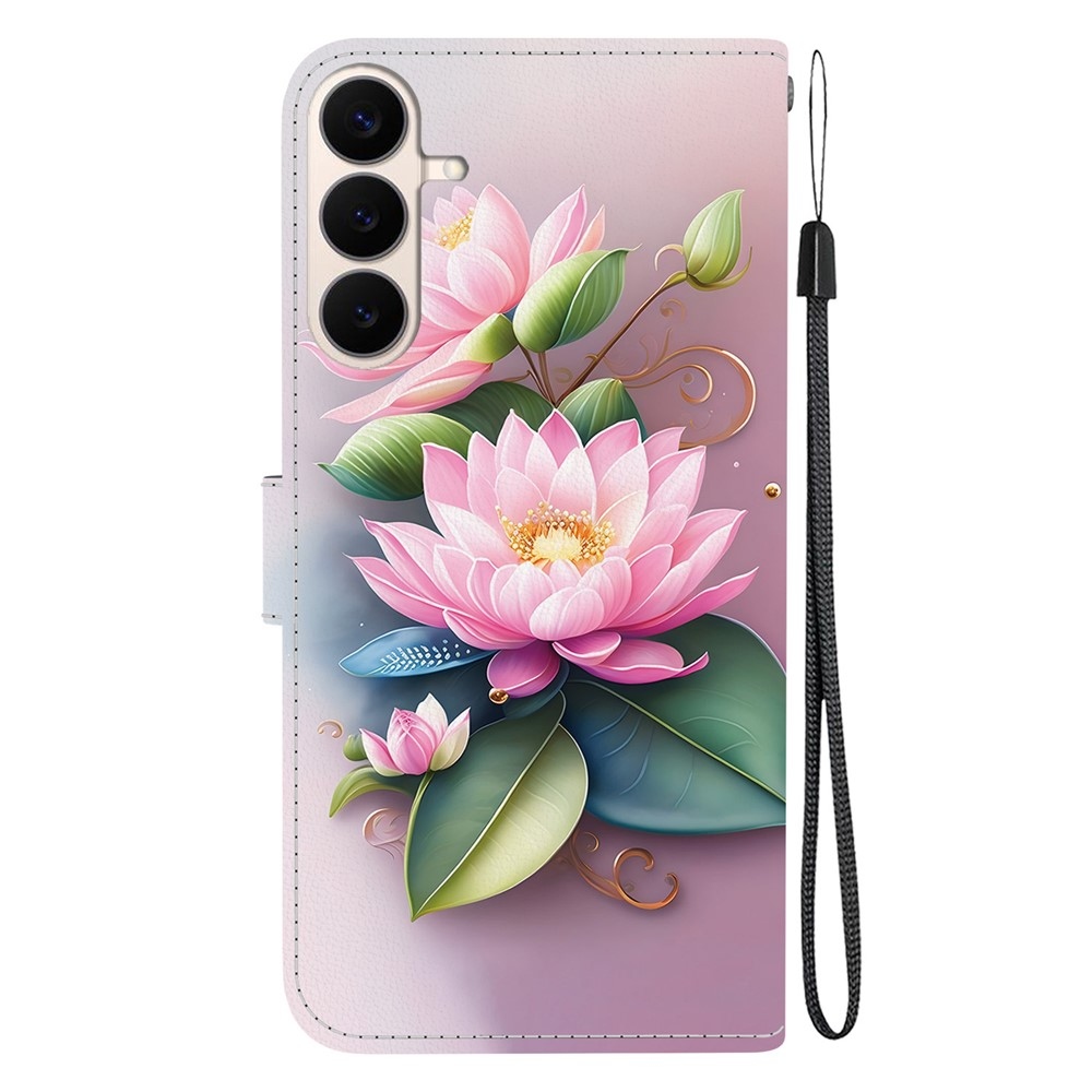 Sokoldalú könyvformájú tok a Samsung Galaxy S26 FE-hez – lótuszvirág