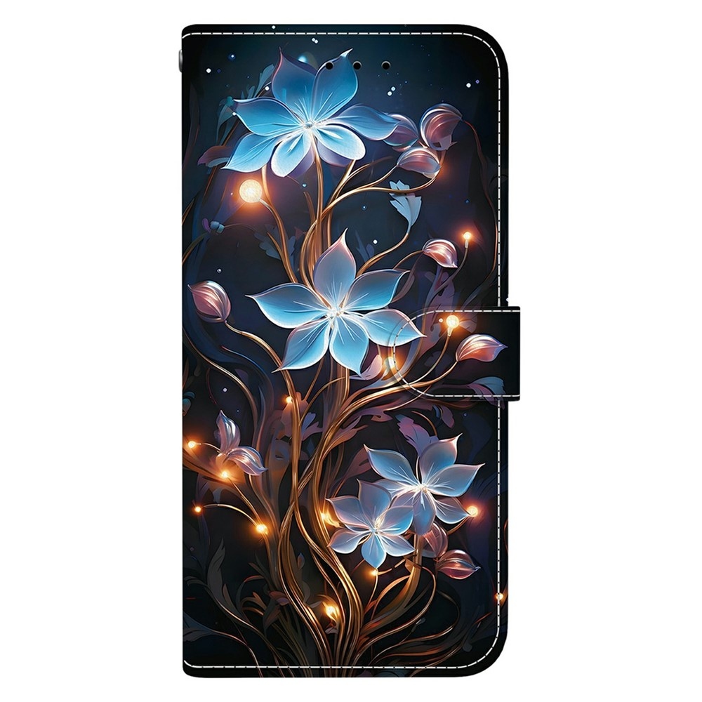 Sokoldalú könyvformájú tok a Samsung Galaxy S26 FE-hez – kék virágok
