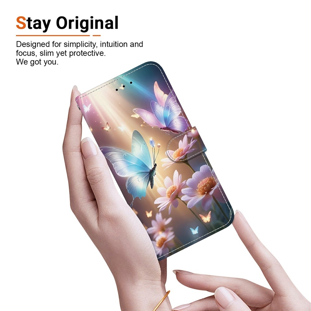 Sokoldalú könyvformájú tok a Samsung Galaxy S26 FE-hez – pillangók és margaréták