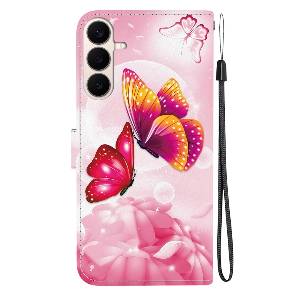 Sokoldalú könyvformájú tok a Samsung Galaxy S26 FE-hez – rózsaszín pillangók