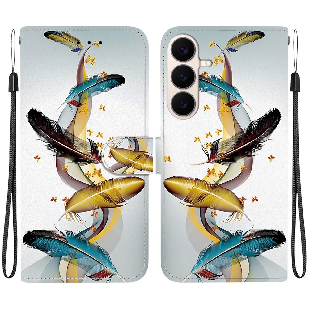 Sokoldalú könyvformájú tok a Samsung Galaxy S26 FE-hez – arany és kék tollak