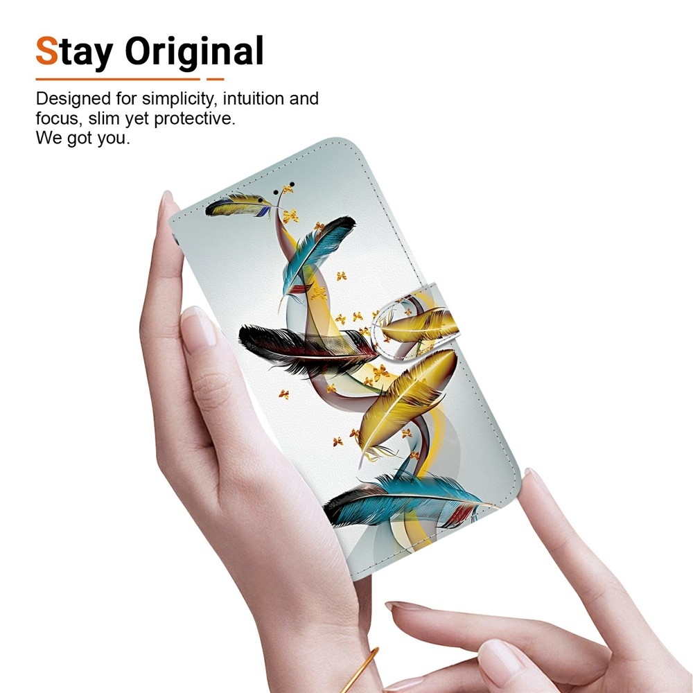 Sokoldalú könyvformájú tok a Samsung Galaxy S26 FE-hez – arany és kék tollak