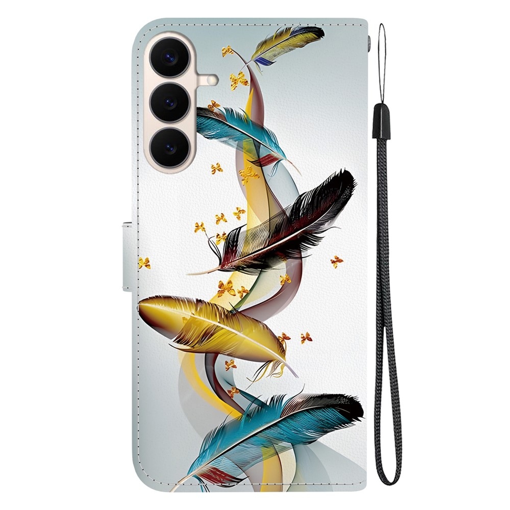 Sokoldalú könyvformájú tok a Samsung Galaxy S26 FE-hez – arany és kék tollak