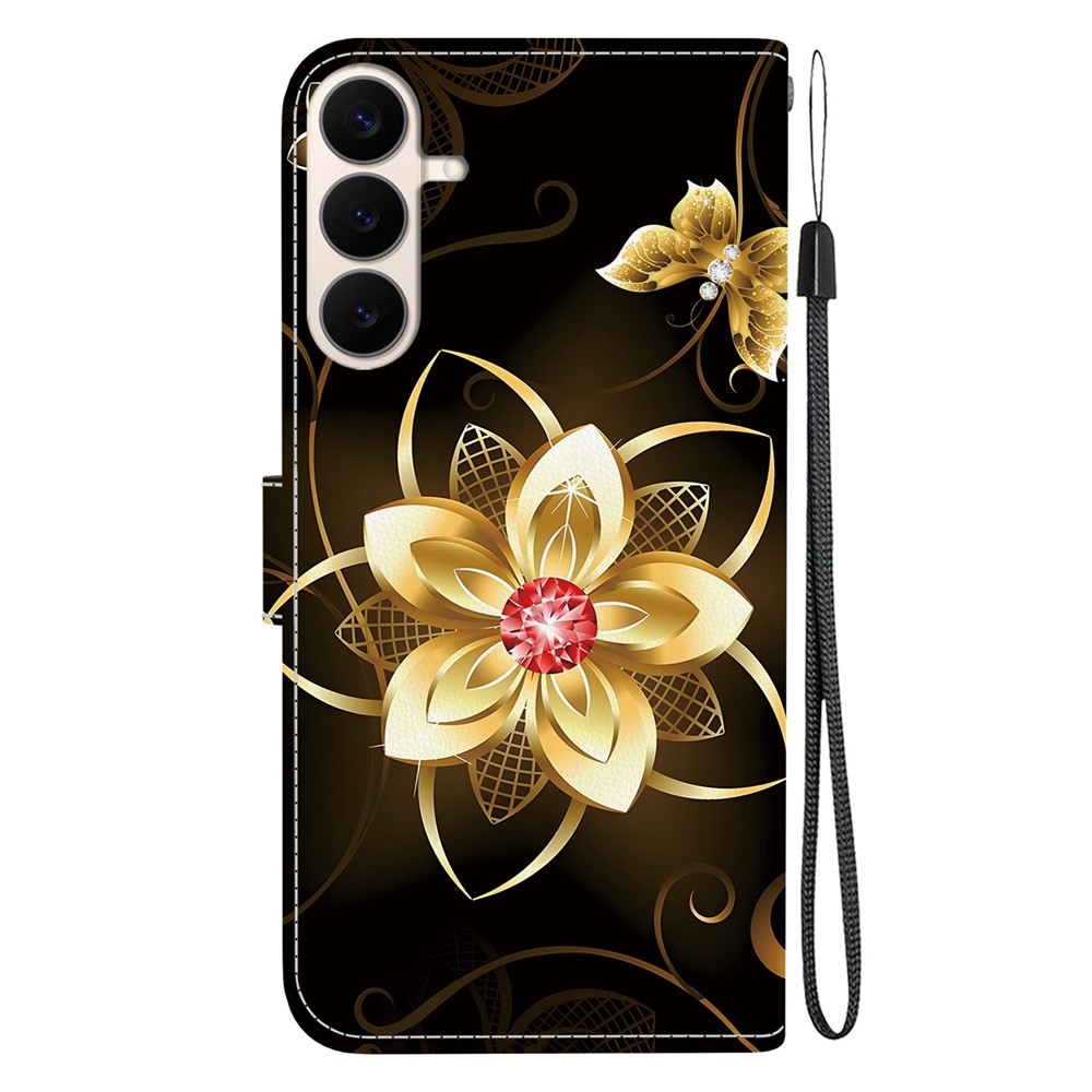 Sokoldalú könyvformájú tok a Samsung Galaxy S26 FE-hez – arany virág