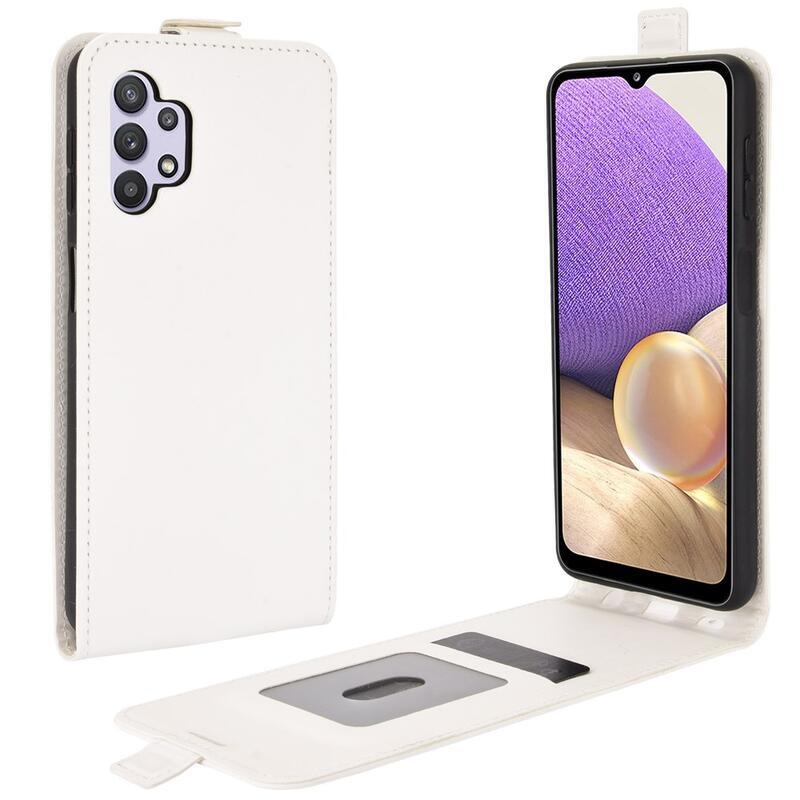 Függőleges PU bőr flip tok Samsung Galaxy A32 5G készülékhez - fehér