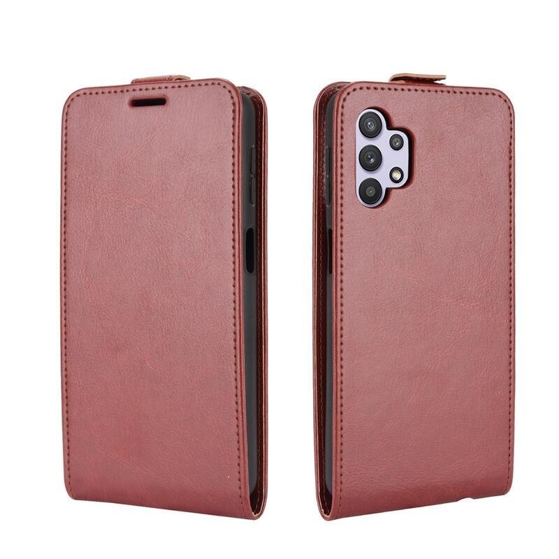 Függőleges PU bőr flip tok Samsung Galaxy A32 5G - barna