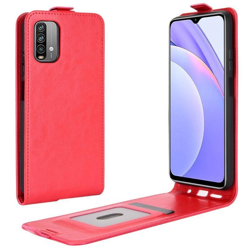 Függőleges PU bőr flip tok Xiaomi Redmi 9T/Poco M3-hoz - piros