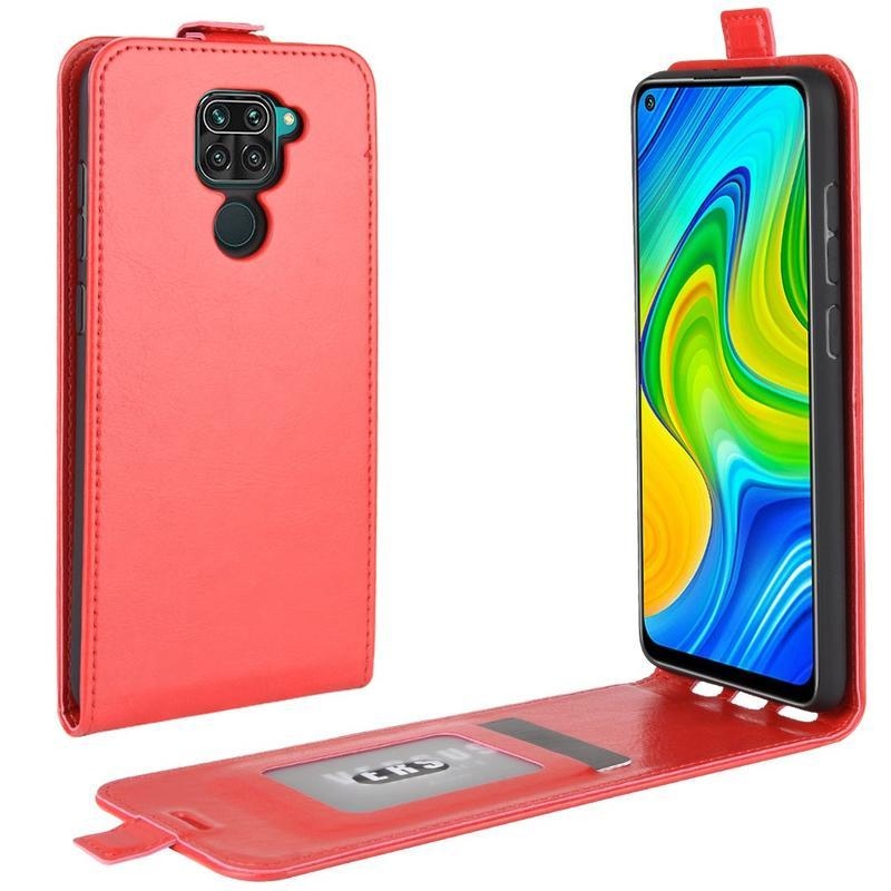 Függőleges PU bőr flip tok Xiaomi Redmi Note 9-hez - piros