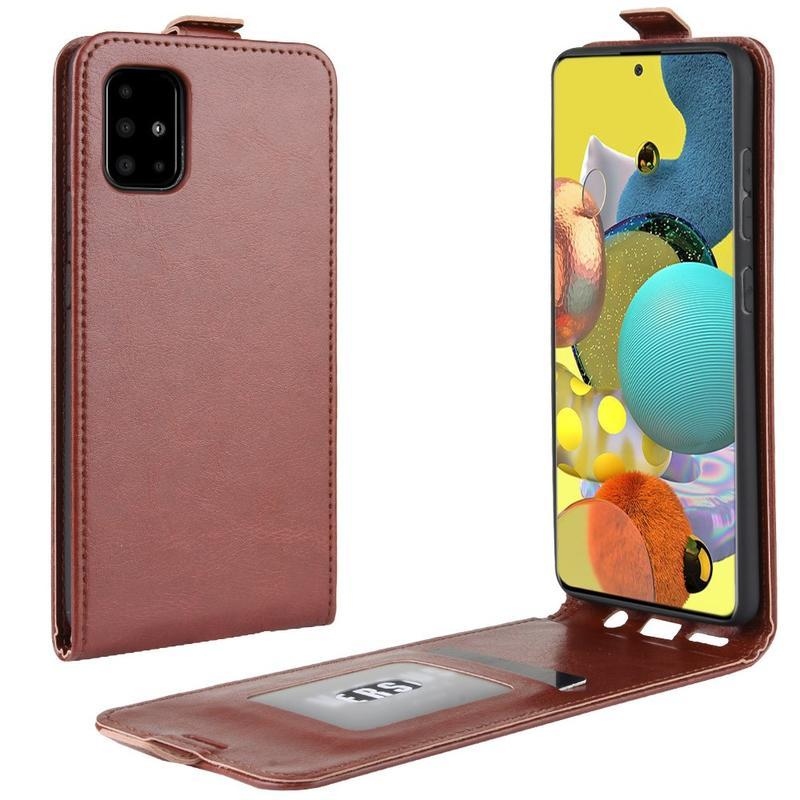 Függőleges PU bőr flip tok Samsung Galaxy A51 5G - barna