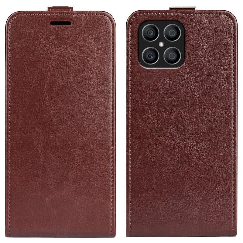 Függőleges PU bőr pénztárca tok Honor X8-hoz - barna