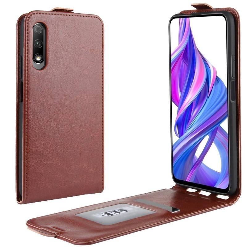Függőleges PU bőr tok a Huawei P Smart Pro (2019)/Honor 9X Pro számára - barna színben