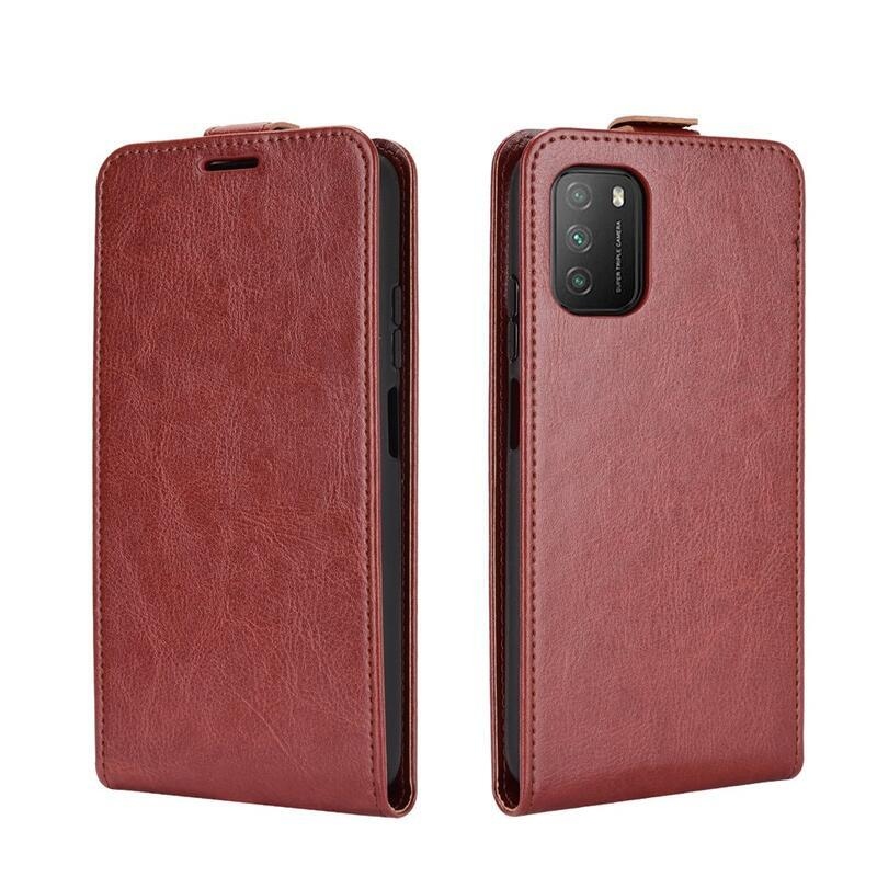 Függőleges PU bőr tok Xiaomi Poco M3-hoz - barna