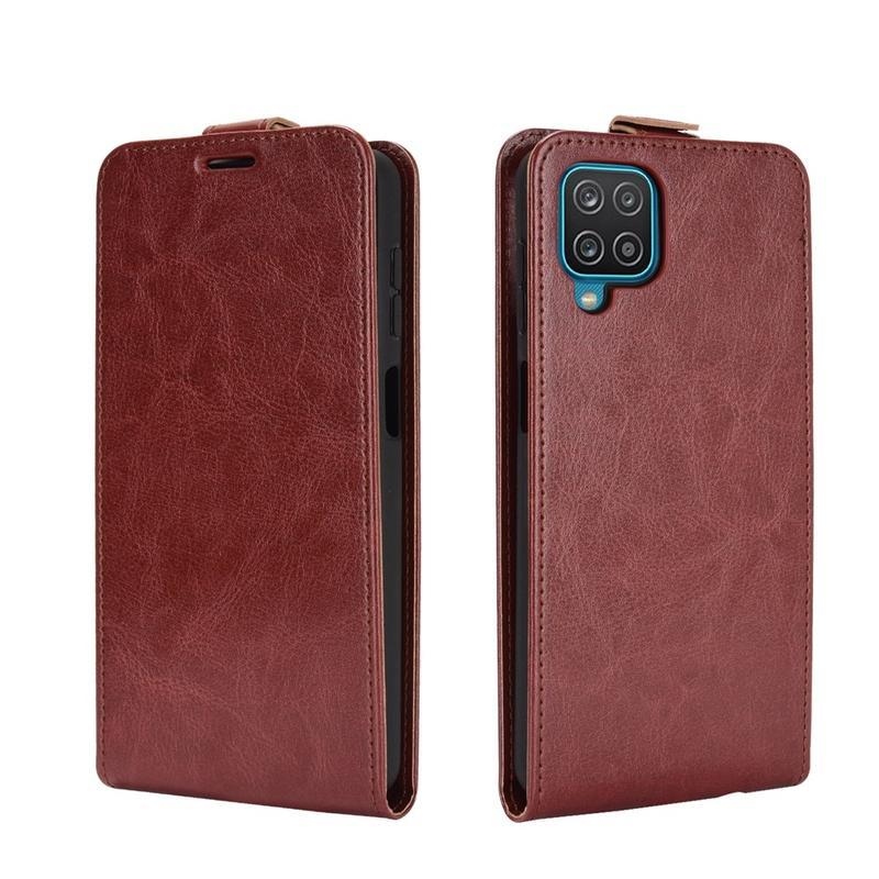 Függőleges PU bőr tok Samsung Galaxy A12/M12 készülékhez - barna