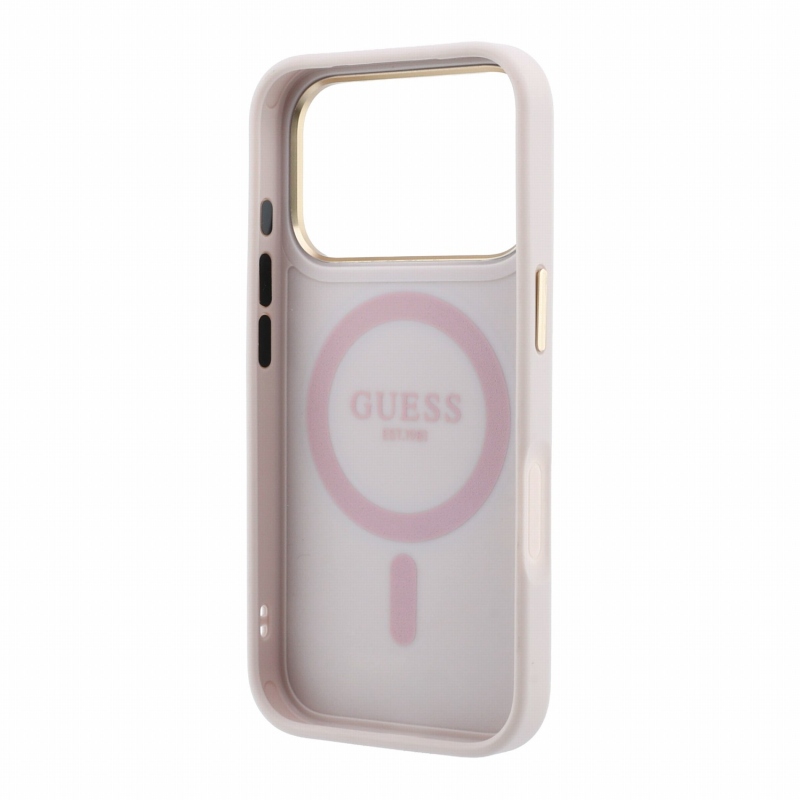 Guess PU 4G Ring Stand MagSafe hátsó tok iPhone 18 Pro-hoz, rózsaszín