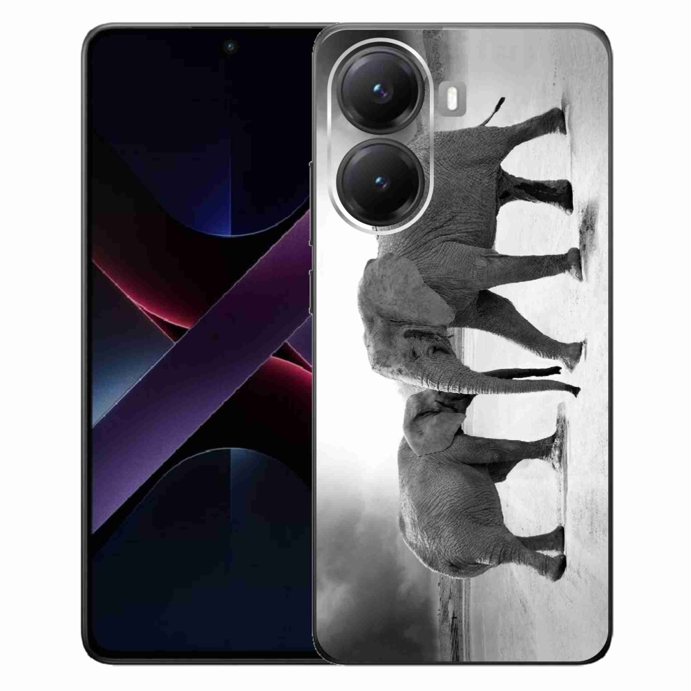 Gél borítás mmCase a Xiaomi Poco X7 Pro 5G számára - fekete és fehér elefántok