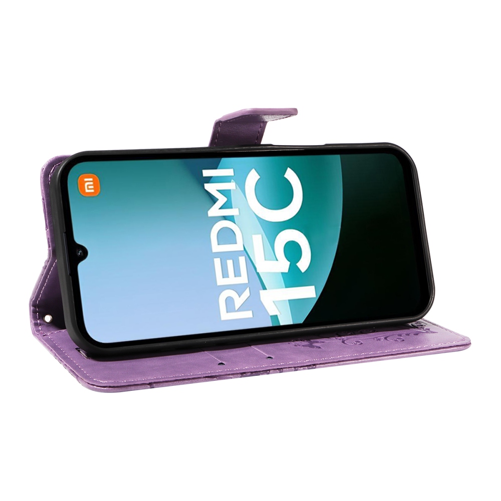 Nagy pillangó könyv tok Xiaomi Redmi 15C 4G/5G (173mm) - lila