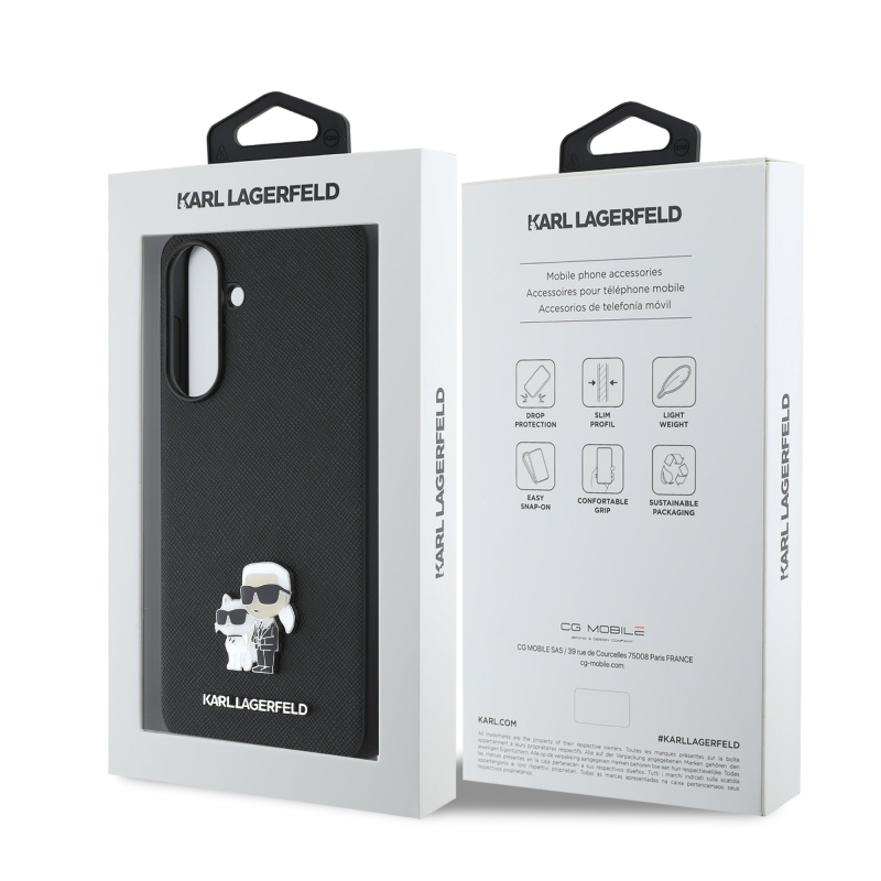 Karl Lagerfeld PU Saffiano fém Karl és Choupette hátlap Samsung Galaxy A56-hoz Fekete