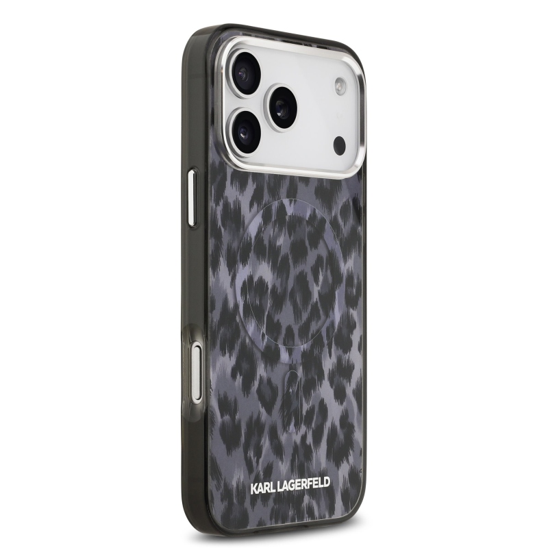 Karl Lagerfeld IML Leopard MagSafe hátlap iPhone 17 Pro Max készülékhez, szürke