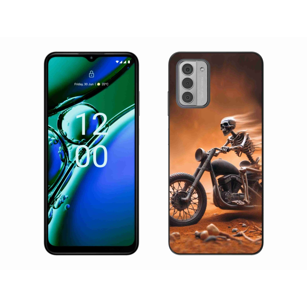Zselés borítás mmCase a Nokia G42-hez - csontváz egy motorkerékpáron