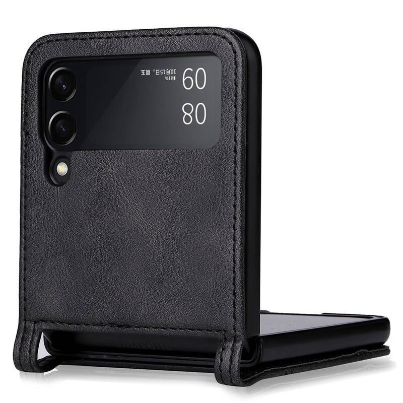 Vintage műanyag borító PU bőrrel borított mobiltelefonra Samsung Galaxy Z Flip4 5G - fekete