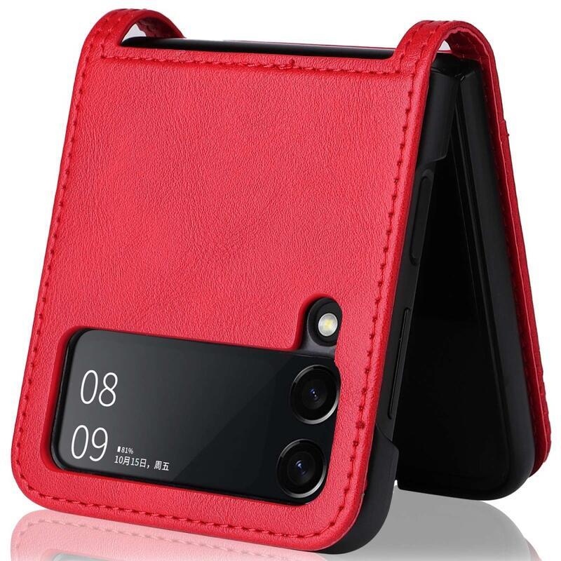 Vintage műanyag borító PU bőrrel borított mobiltelefonra Samsung Galaxy Z Flip4 5G - piros