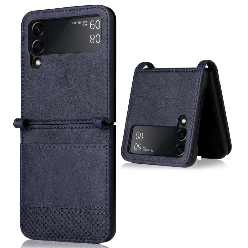 Vintage műanyag borító PU bőrrel borított mobiltelefonra Samsung Galaxy Z Flip4 5G - kék
