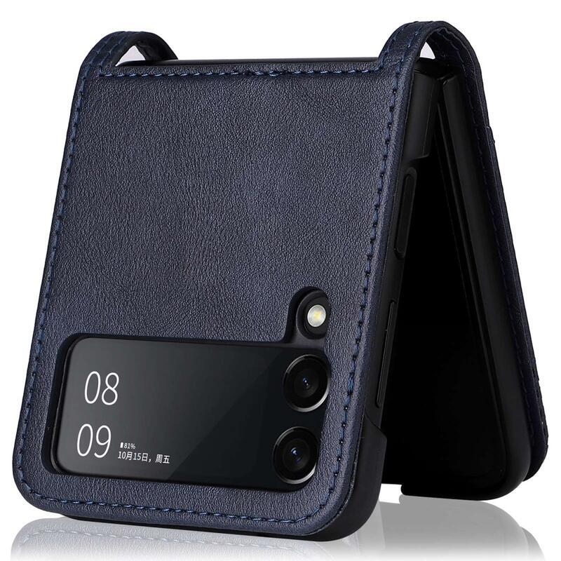 Vintage műanyag borító PU bőrrel borított mobiltelefonra Samsung Galaxy Z Flip4 5G - kék