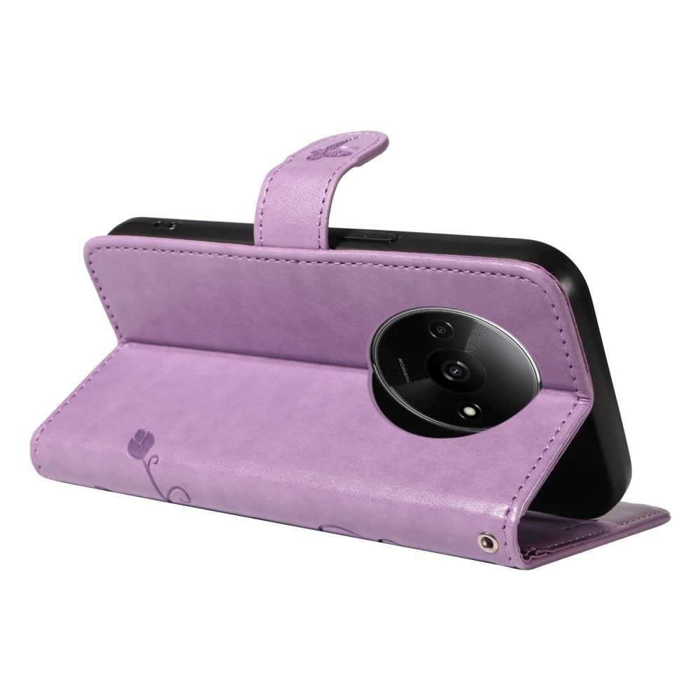 Virágok könyv tok Xiaomi Redmi A3-hoz - lila