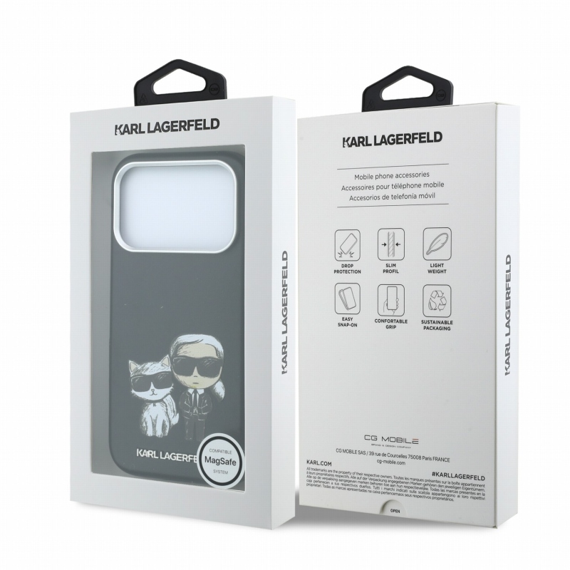 Karl Lagerfeld PU Semi Wrap Smooth Sketch Bodies Magsafe hátsó tok iPhone 18 Pro Max-hoz, fekete