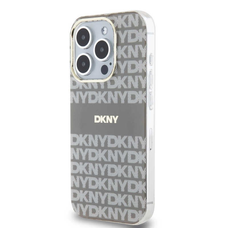 DKNY PC/TPU ismétlődő mintás tonális csíkos Magsafe hátlap iPhone 14 Pro Max bézs színű borítóhoz