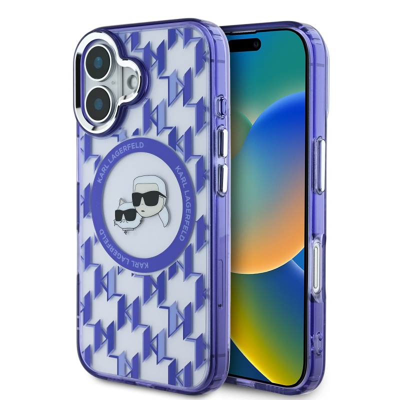 Karl Lagerfeld IML Monogram K&CH Heads MagSafe hátlap iPhone 16 lila színű iPhone 16-hoz