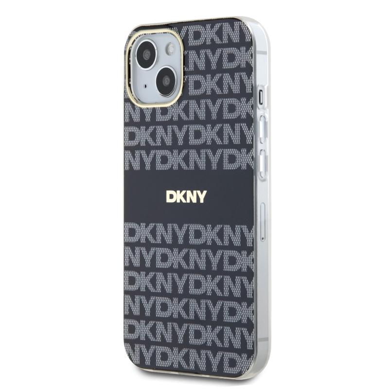 DKNY PC/TPU ismétlődő mintás tonális csíkos Magsafe hátlap iPhone 15-hez Fekete
