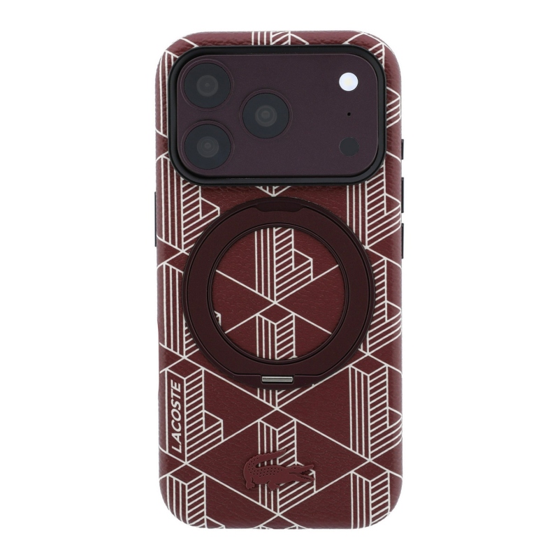 Lacoste PVC Semi Wrap Blend Ring Stand MagSafe hátsó tok iPhone 18 Pro-hoz, bordó