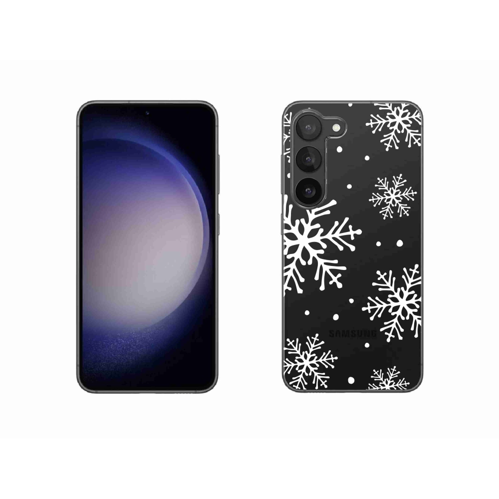 Zselés borítás mmCase Samsung Galaxy S23 5G készülékhez - fehér pelyhek átlátszó háttéren