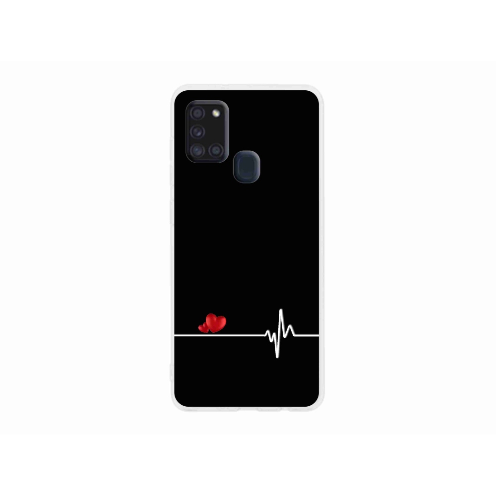 Gél borító mmCase Samsung Galaxy A21s készülékhez - szív és szívverés fekete háttérrel