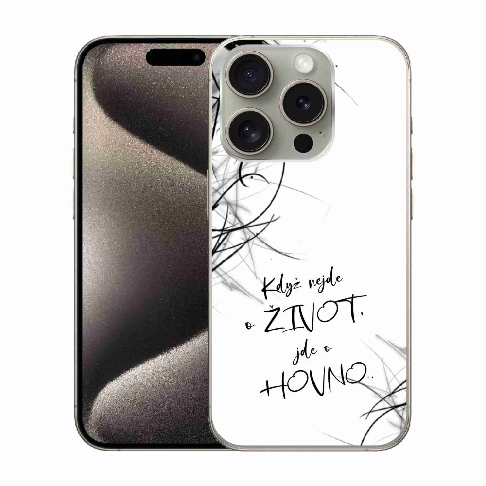 Gél borítás mmCase iPhone 15 Pro készülékhez - vicces szöveg 16 fehér háttér