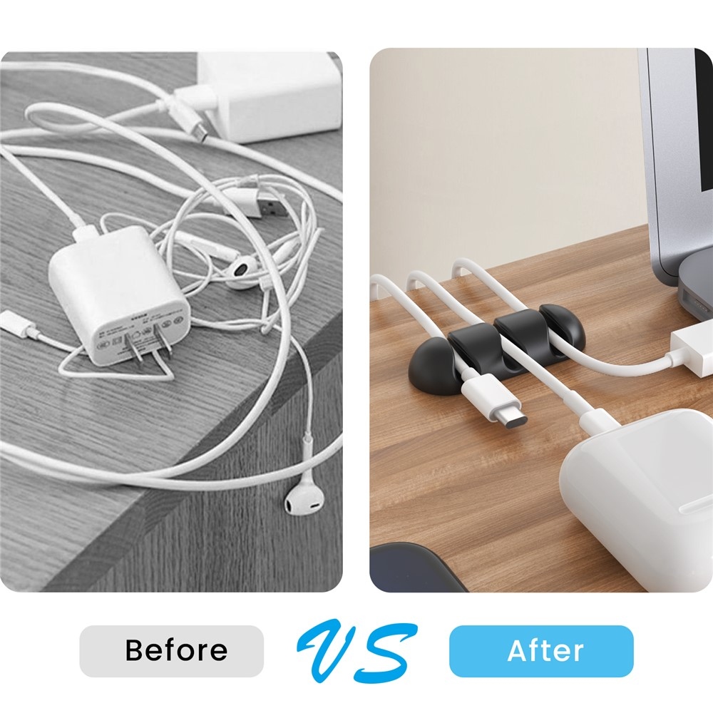 Szilikon kábeltartó 3 horonnyal és öntapadós rögzítéssel - fekete