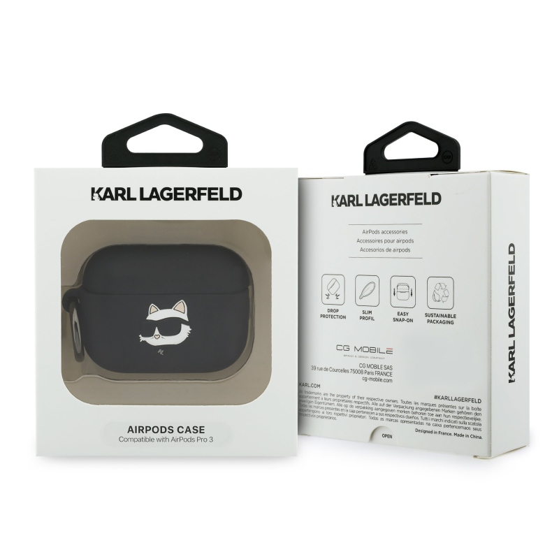 Karl Lagerfeld 3D logós NFT Choupette Head szilikontok AirPods Pro 3-hoz, fekete